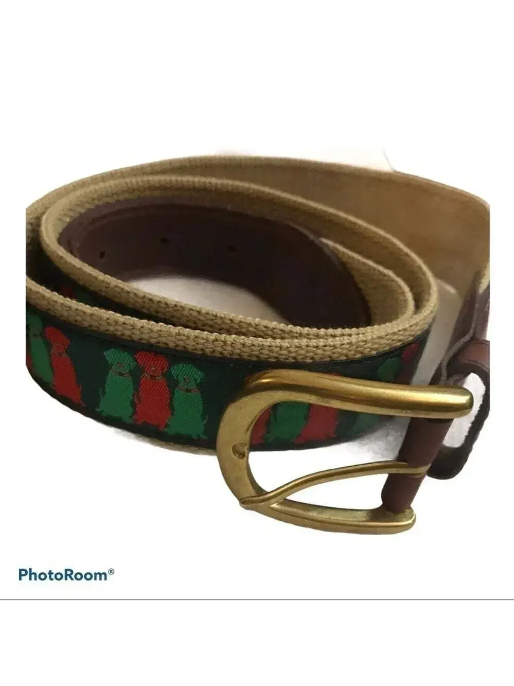 The Belted Cow Three Wise Labs Dog Belt Red Green Leather Trim Preppycore